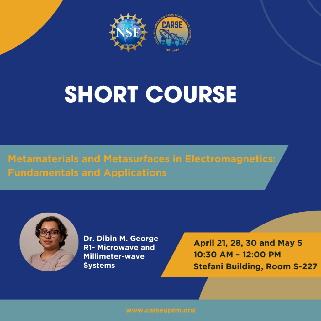 Dr. Dibin M. George to Offer Short Course on Metamaterials and Metasurfaces in Electromagnetics